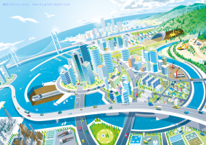  都市イラストレーション　都市イラスト　俯瞰図　鳥瞰図